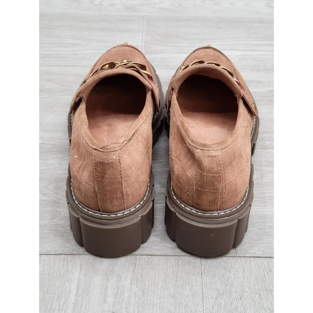 Vionic Elodie Womens 10 Tan Brown Nubuck Platform Penny Loafers Chunky Shoes